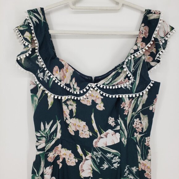 City Chic Floral Wide Leg Jumpsuit 14 Cropped Off Shoulder Fresh Field Green - Picture 5 of 11